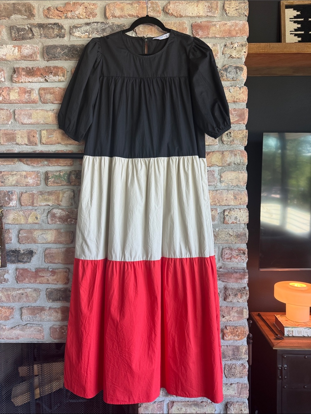 Compania Fantastica Colorblock Maxi Dress in Black, Cream & Red